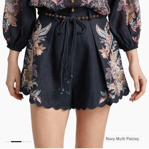 Zimmermann Navy Floral High Waist Shorts